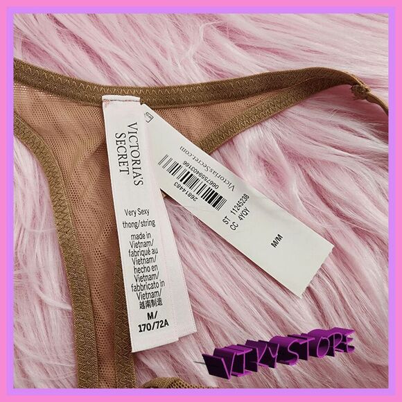 💖 NWT Victoria’s Secret Lame Mesh Nude Rhinestones Tanga M #7265 💖 - Picture 4 of 7